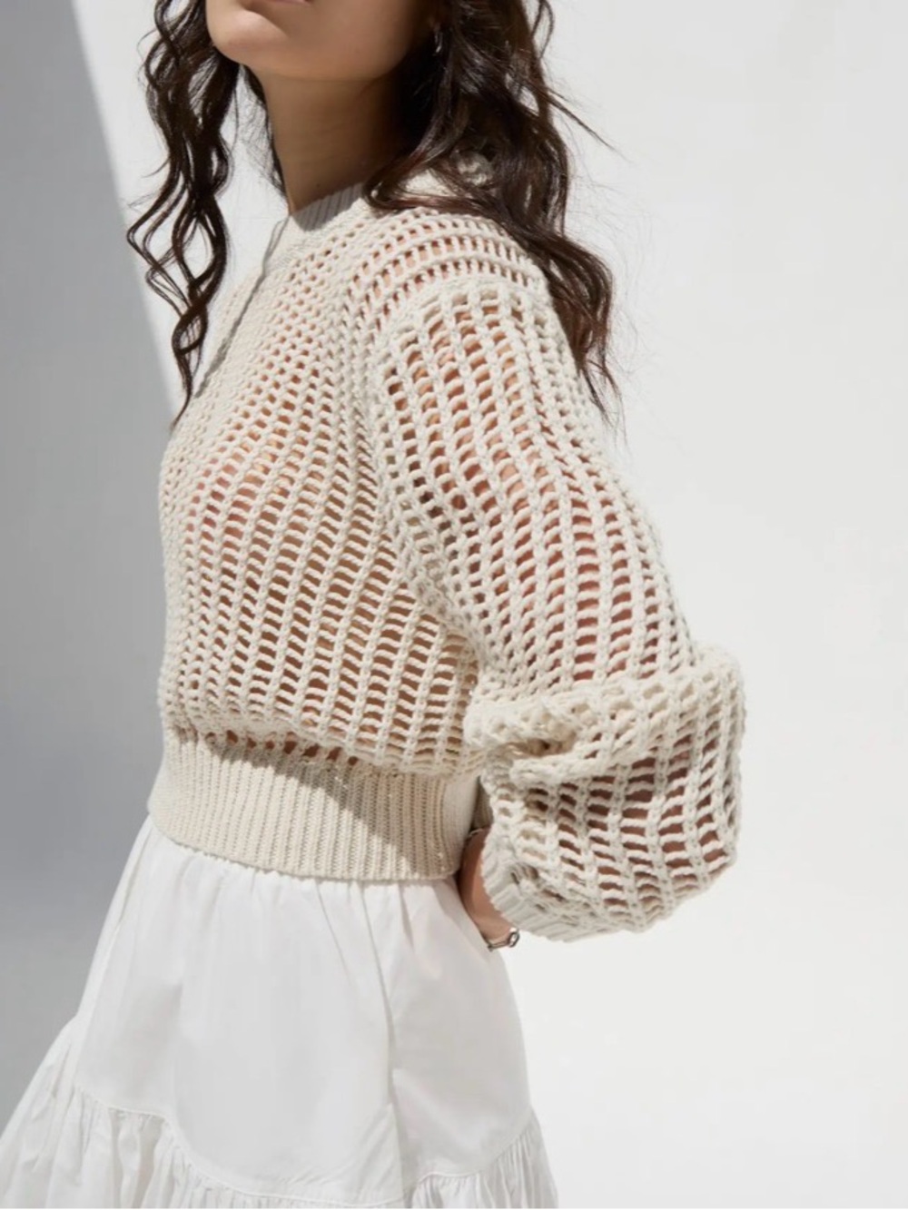 Deluc Einar Cropped Open Stitch sweater, cream, cotton/acrylic blend, NWT S